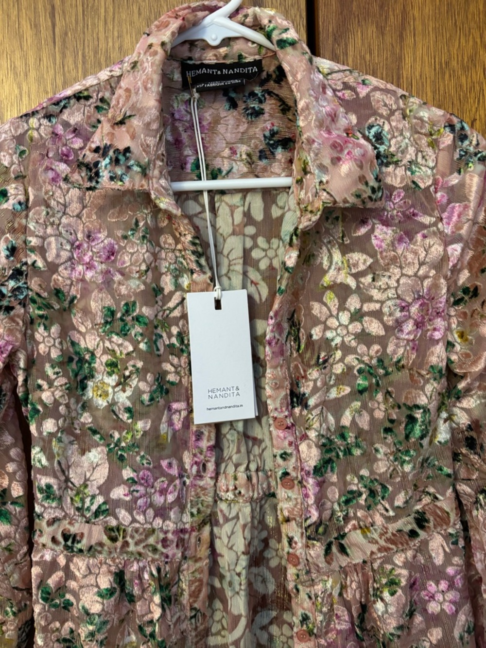 NWT HEMANT & NANDITA Pink Floral Long Sleeve Dress